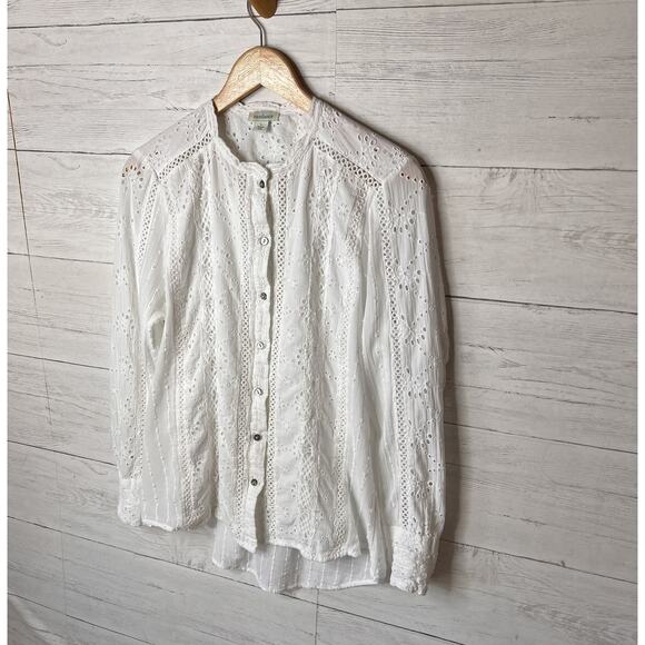 Sundance Top Womens Size Large White Marion Eyelet Button Down 100% Cotton - Picture 5 of 16